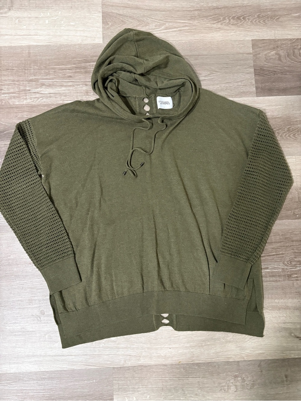 Stitches + Stripes Olive Green Hooded Knit Pullover